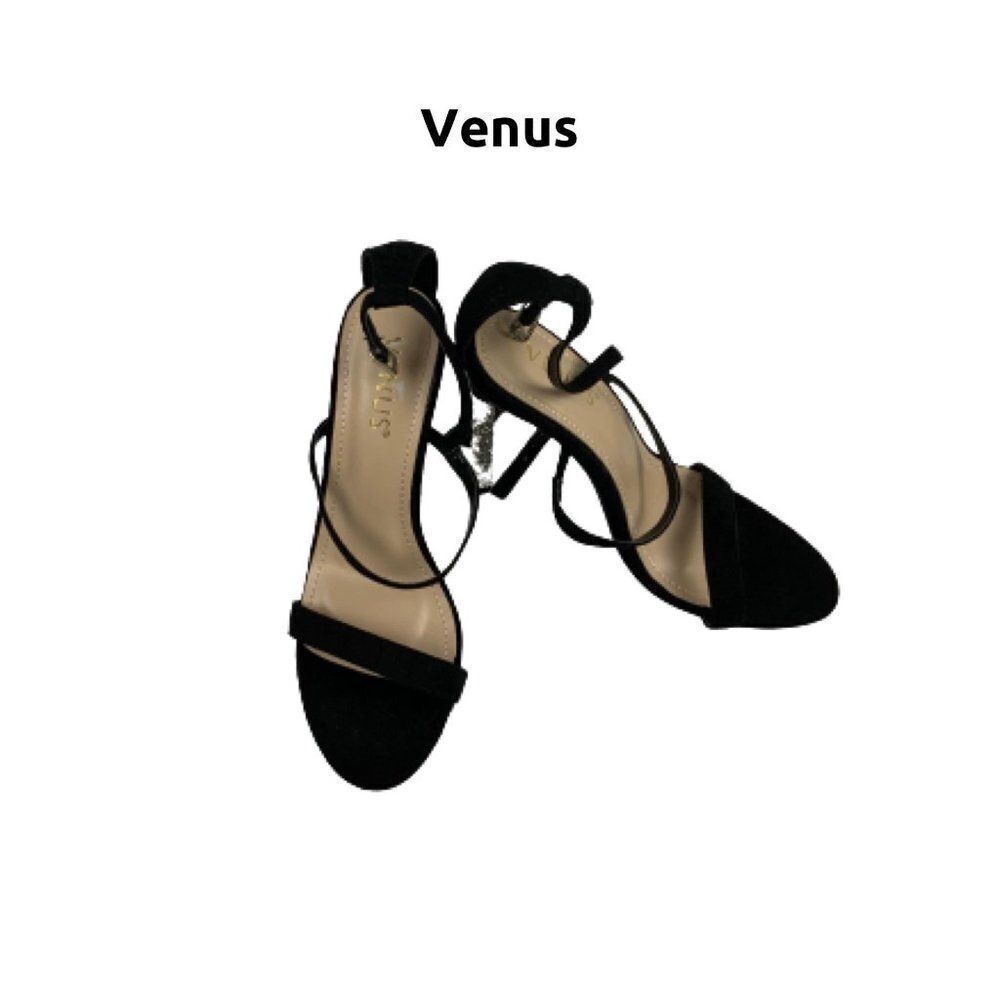 Venus Black High Heel Rhinestone Shoes. Sz 7
